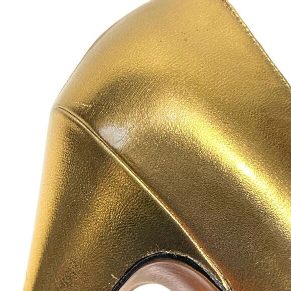 NIB FERRAGAMO Vintage Deadstock Gold Metallic Leather Pumps 7AA - Picture 8 of 12